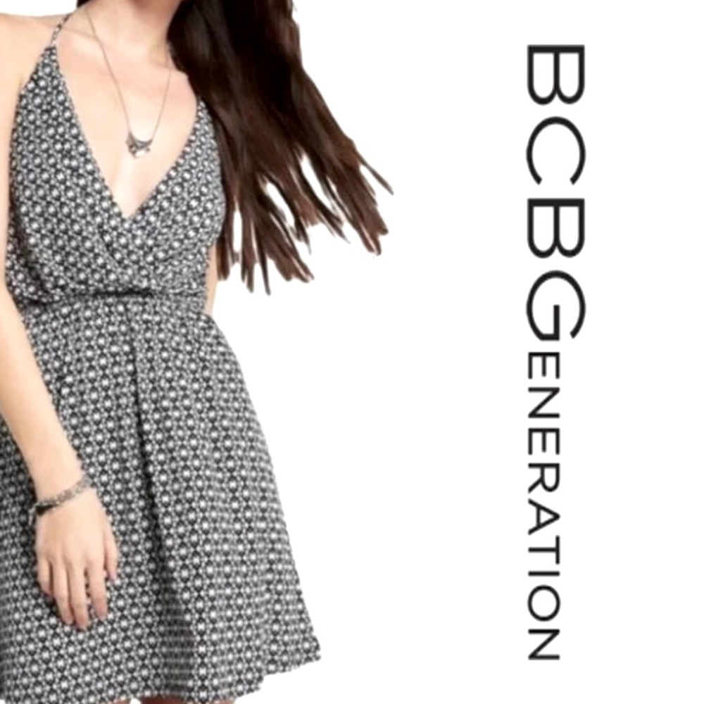 BCBGeneration Black and White Halter Dress XS